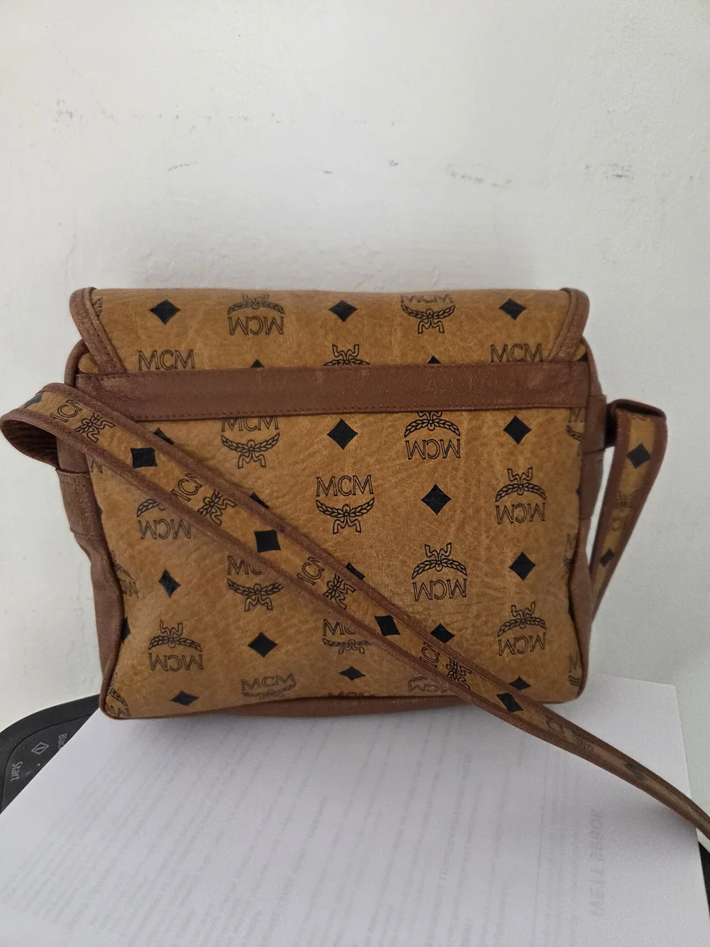 MCM Cognac Logo Flap Messenger Bag With Buckle - Cognac Visetos
